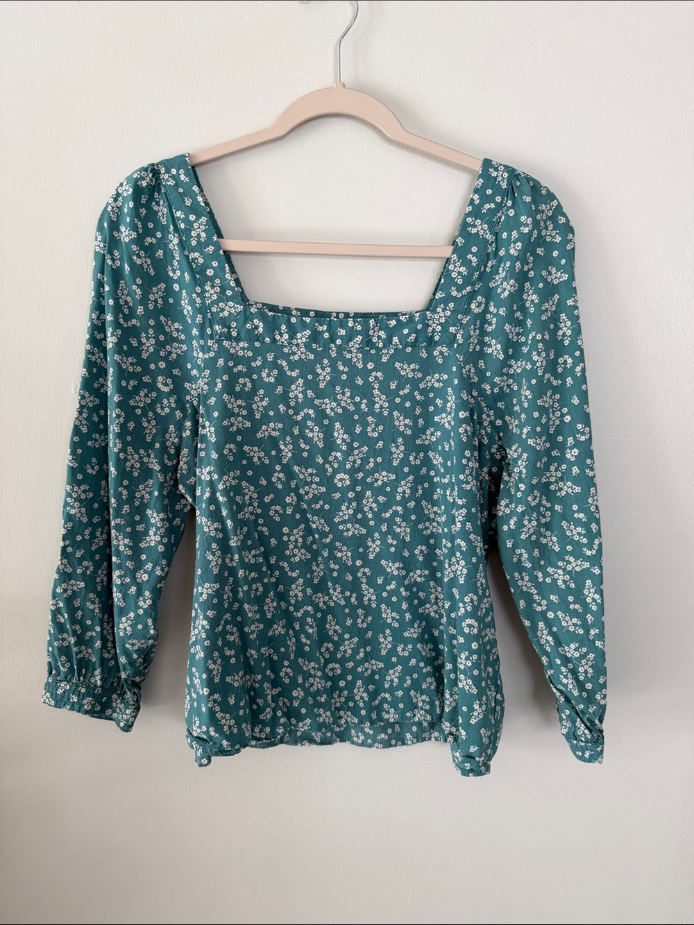 a.n.a Teal Square-Neck Floral Blouse
